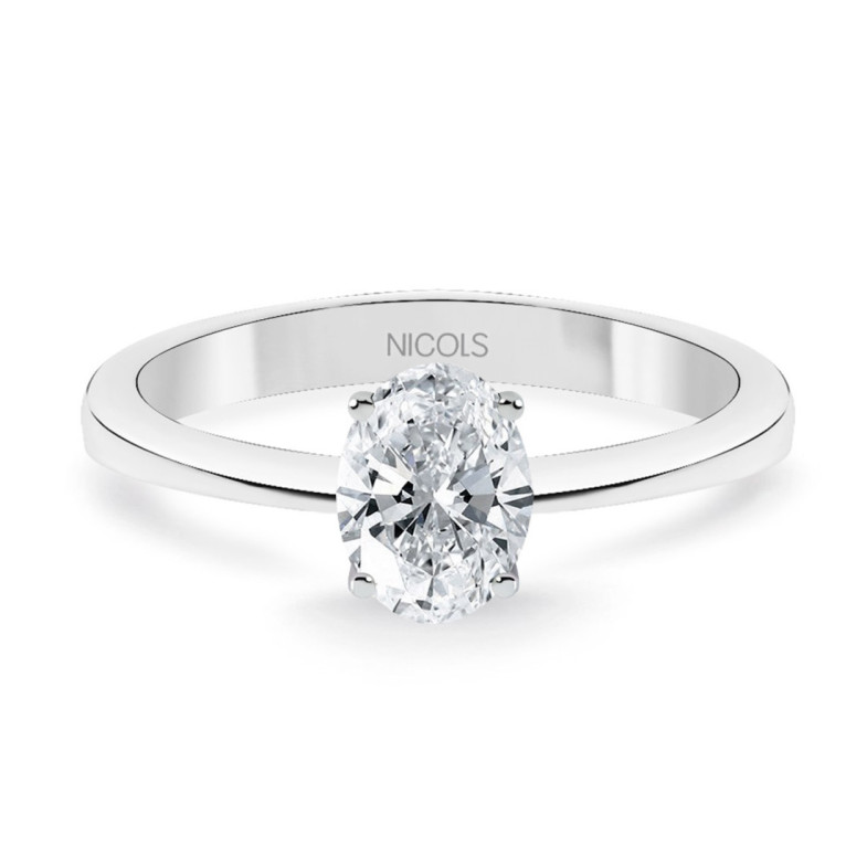 Anel de noivado Olivia em ouro branco (18K) com diamante oval 0,99 quilates - Escultura oval