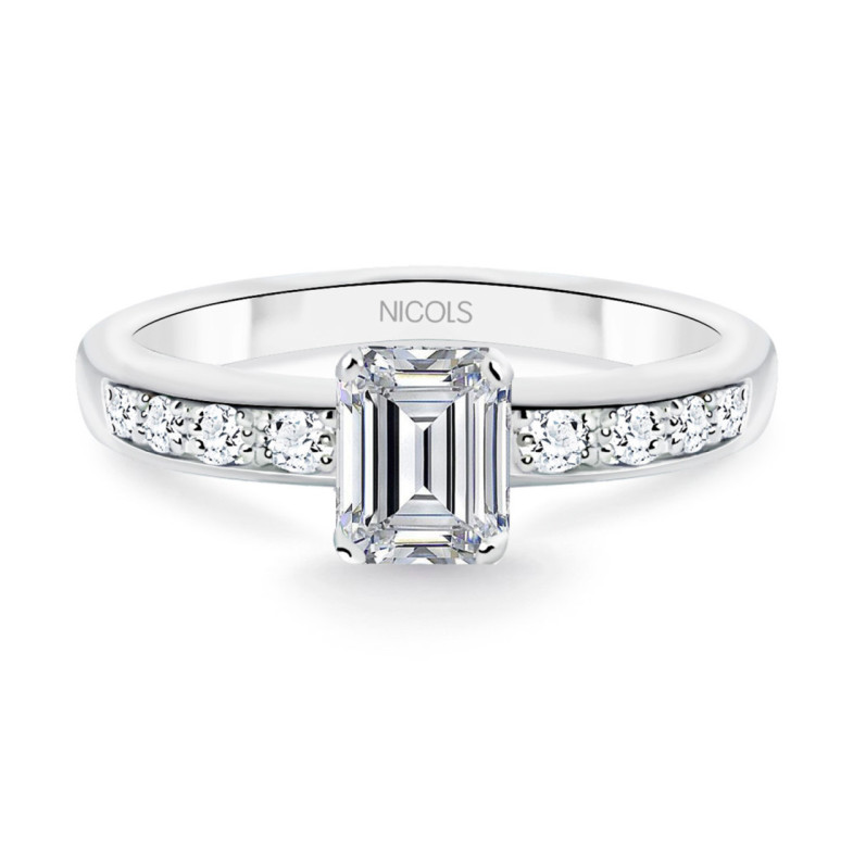 Anillo Minerva Talla Esmeralda Diamantes 0.85 - Talla Esmeralda