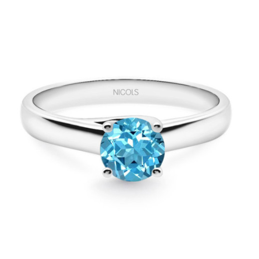 Anillo Solitario Megan Zircón Azul 0.70ct Oro Blanco (18K) - Anillos Otras Piedras Preciosas