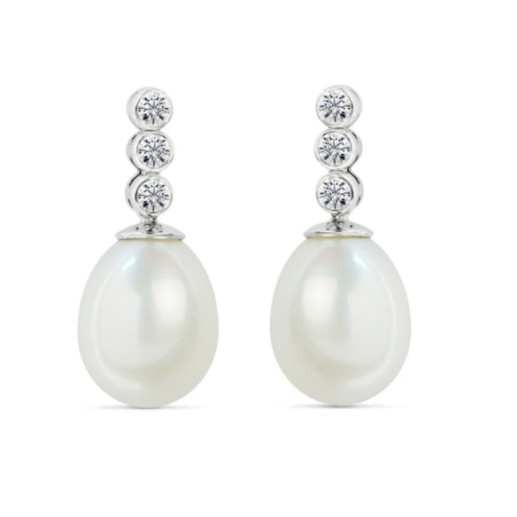 Pendientes Perla y Diamantes Novia Serenidad 0.50 - Perlenohrringe