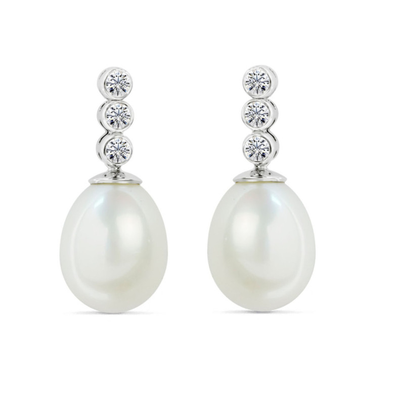 Pendientes Perla y Diamantes Novia Serenidad 0.50 - Perlenohrringe