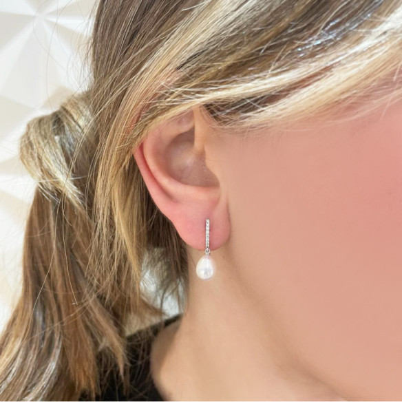 Pendientes Perla y Diamantes Novia Serenidad 0.15 - Ohrringe