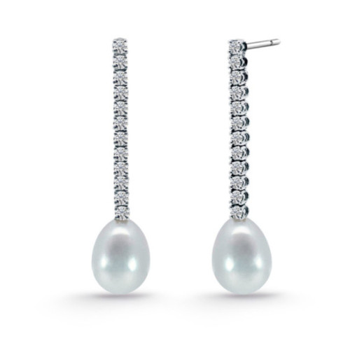 Pendientes Novia Diamantes y Perlas Serenidad Garras 0.45 Oro Blanco - Brincos de noiva
