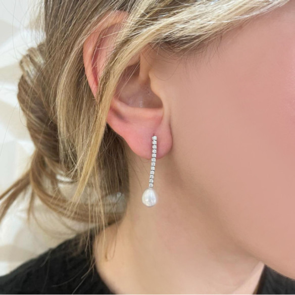Pendientes Novia Diamantes y Perlas Serenidad Garras 0.45 Oro Blanco - Pendientes de Novia