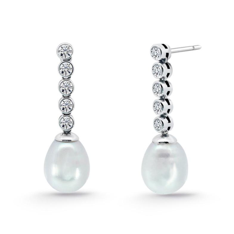 Pearl and Diamond Earrings Serenity Chatones 0.53 White Gold - Pearl Earrings