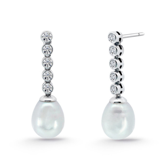 Pendientes de Compromiso Perla y Diamantes Serenidad Chatones 0.53 Oro Blanco - Boucles d'oreilles perles