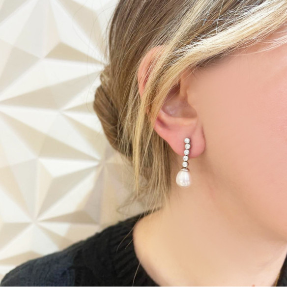 Pendientes de Compromiso Perla y Diamantes Serenidad Chatones 0.53 Oro Blanco - Perlenohrringe