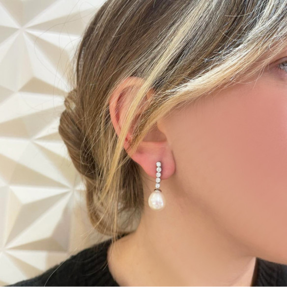 Pearl and Diamond Earrings Serenity Chatones 0.53 White Gold - Earrings