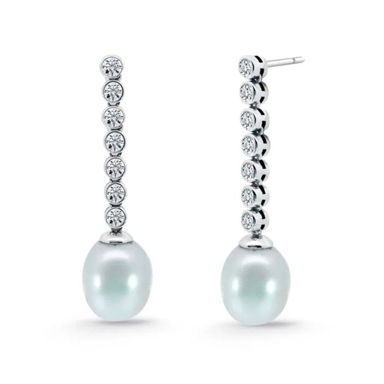 Pendientes Novia Perla y Diamantes Serenidad Chatones 0.75 Oro Blanco - Orecchini della sposa