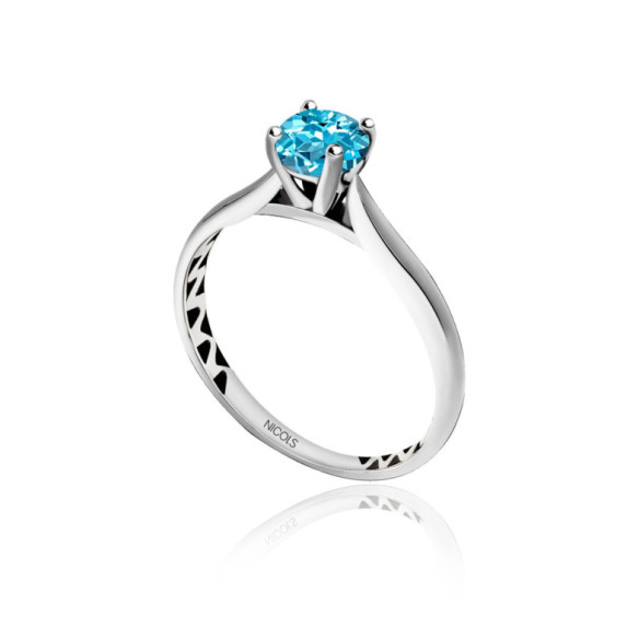 Anel de ouro Zircon azul único Nicole 1.00ct - Anéis Outras pedras preciosas