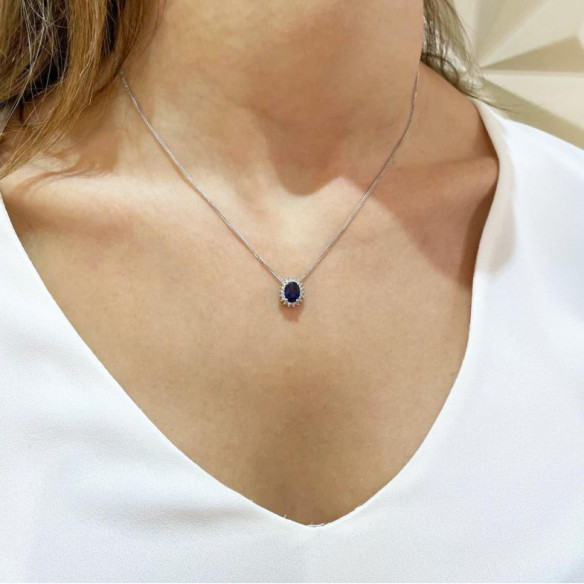 Collar Zafiro 1.00 Y Diamantes Dalia - Blaue Steine Halsketten