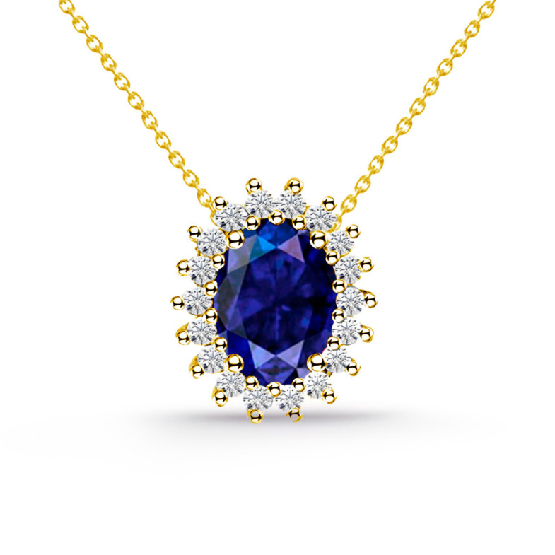 Collar Zafiro oval y Diamantes Dalia Oro amarillo - Collares de Piedras Azules