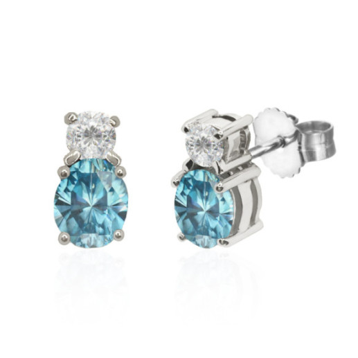 Pendientes Zircon Azul Y Diamantes - Pendientes de Piedras Azul 2