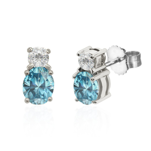 Brincos de zircão azul e diamante - Brincos de pedras azuis