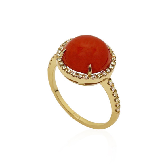 Coral Diamond Ring RED VELVET 12MM - Yellow Gold Modern Rings