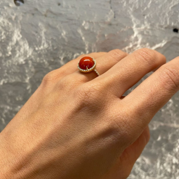 Coral Diamond Ring RED VELVET 12MM - Yellow Gold Modern Rings