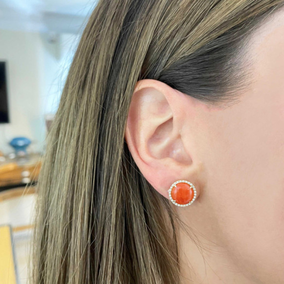 Pendientes Coral Diamantes Red Velvet 12Mm - Rote Steine Ohrringe