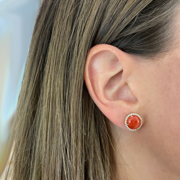 RED VELVET Coral Diamonds Earrings 11MM - Red stones earrings