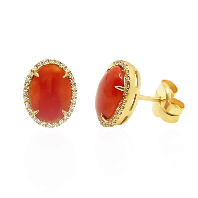 Pendientes Coral Diamantes Red Velvet 15X12Mm - Brincos de pedras vermelhas