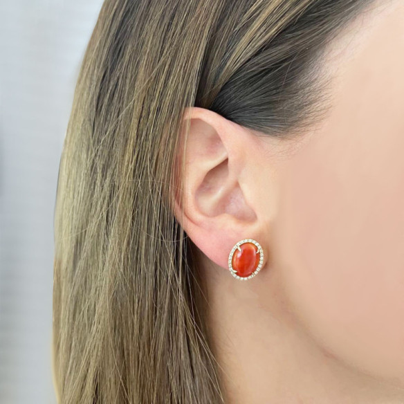 Pendientes Coral Diamantes Red Velvet 15X12Mm - Pendientes de Piedras Roja