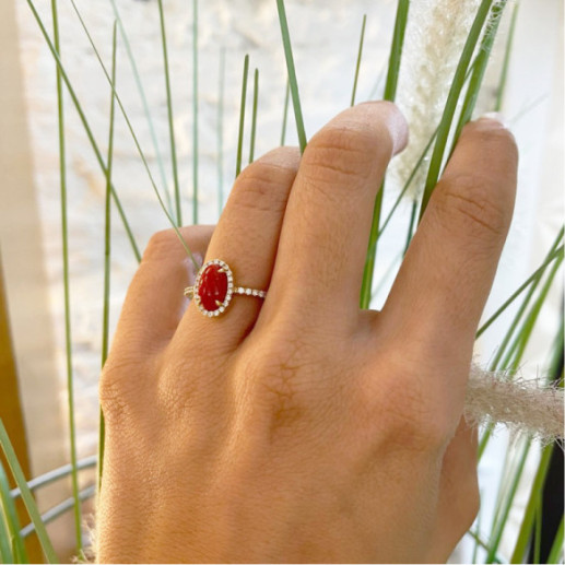 Anillo Coral Oval Red Velvet 11X8Mm - diseños actuales 2