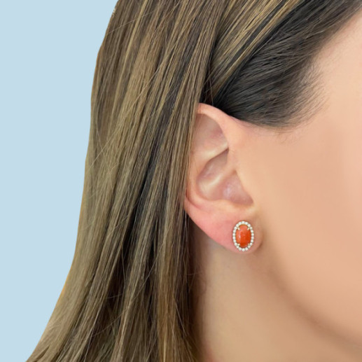 Pendientes Coral Diamantes Red Velvet 11X8Mm - Pendientes de Piedras Roja 2