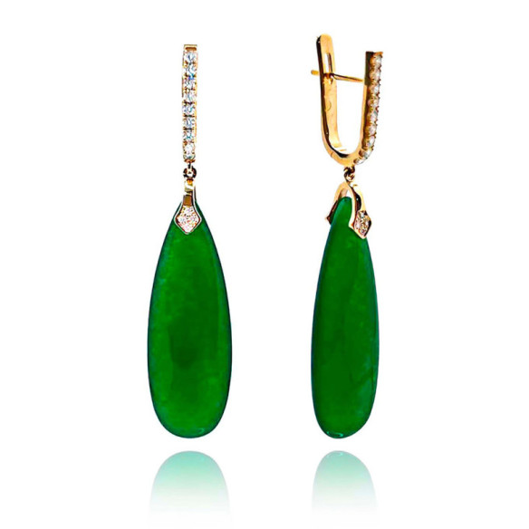 Pendientes Jade Verde Oro Y Diamantes Serenity - Brincos de pedra verde
