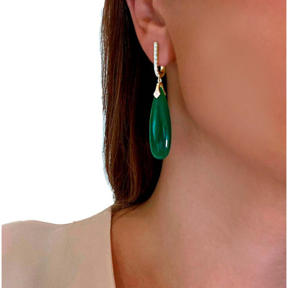 Pendientes Jade Verde Oro Y Diamantes Serenity - Boucles d'oreilles en pierre verte