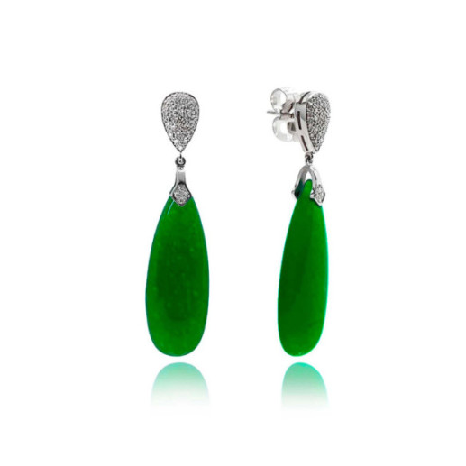 Pendientes Jade Verde Oro Y Diamantes Serenity Drop - Grüne Steinohrringe