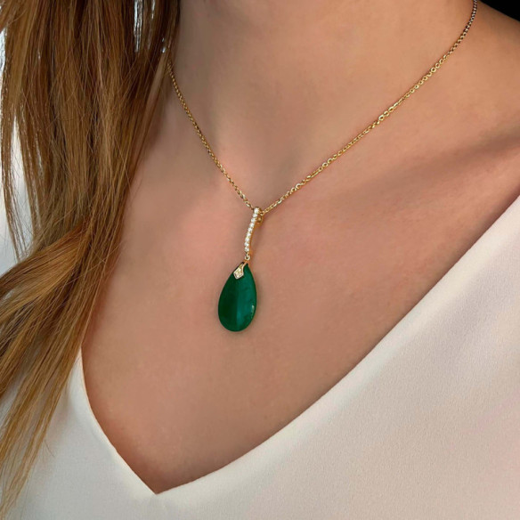 Colgante Jade Verde Oro Y Diamantes Serenity - Colgantes de Piedras Verde