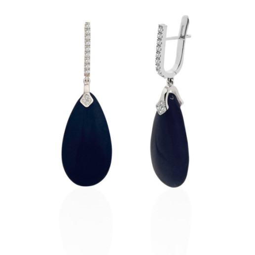 Pendientes Jade Negro Oro Y Diamantes Serenity - Pendientes Otras Piedras de Colores