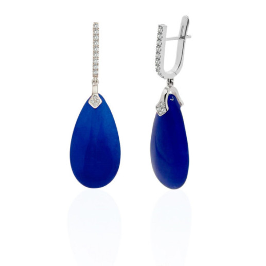Orecchini in giada blu oro e diamanti serenità - Orecchini a pietre blu