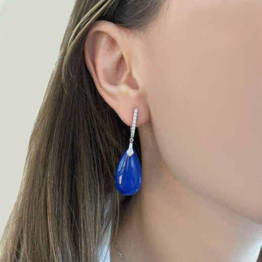 Pendientes Jade Azul Oro Y Diamantes Serenity - Blaue Steine Ohrringe 2