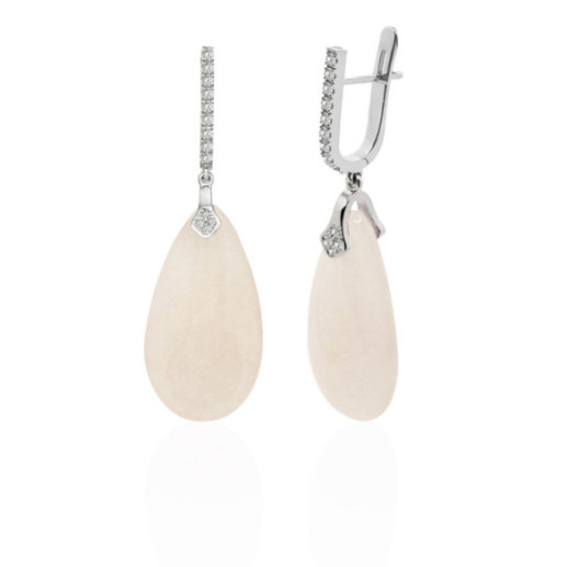 Pendientes Jade Blanco Oro Y Diamantes Serenity - Brincos Pedras de Cor Preciosas