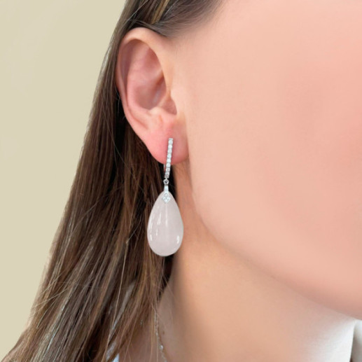 Pendientes Jade Blanco Oro Y Diamantes Serenity - Pendientes Otras Piedras de Colores 2