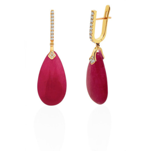 Pendientes Jade Rojo Y Diamantes Serenity - Brincos Pedras de Cor Preciosas