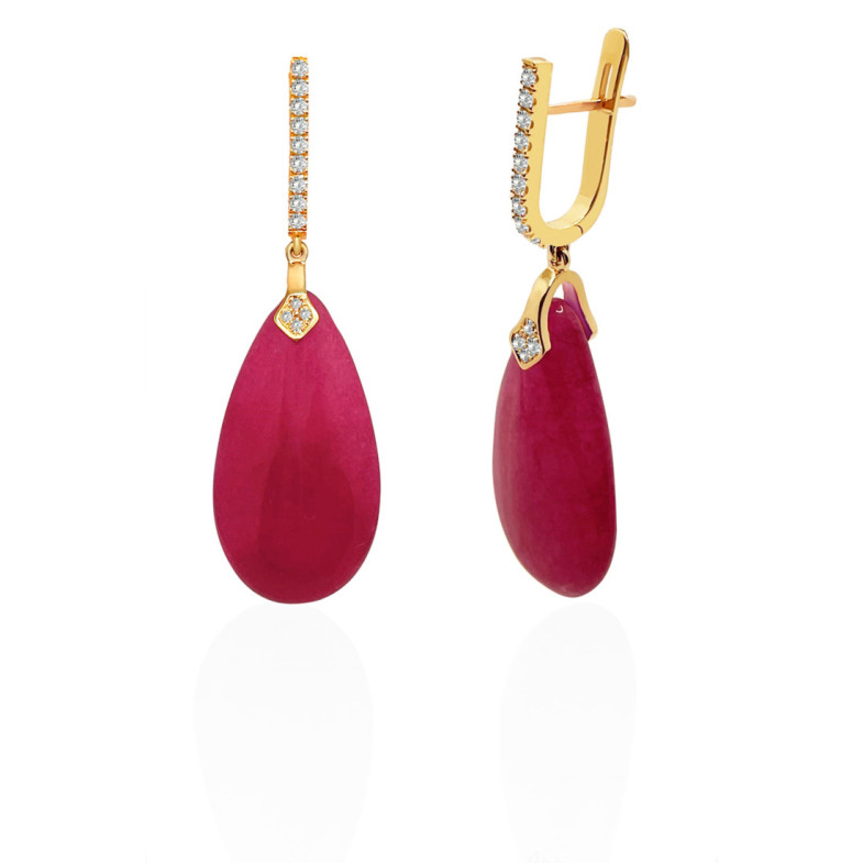 Pendientes Jade Rojo Y Diamantes Serenity - Pendientes Otras Piedras de Colores