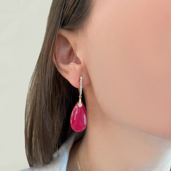Pendientes Jade Rojo Y Diamantes Serenity - Pendientes Otras Piedras de Colores