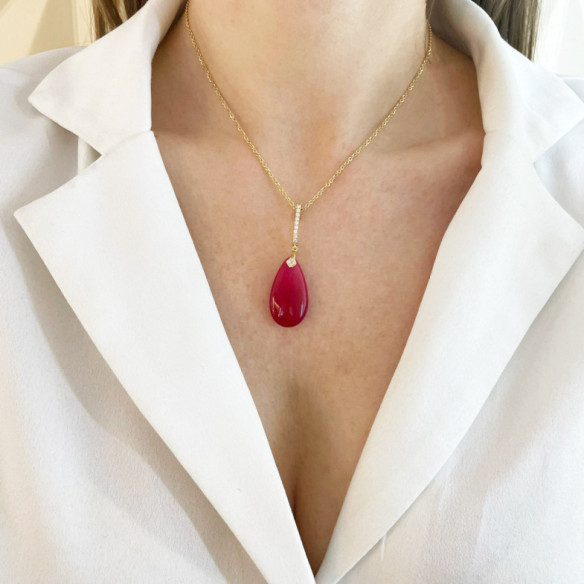 Colgante Jade Rojo Oro Y Diamantes Serenity - Pendentifs de pierre rouges