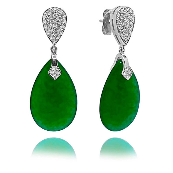 Pendientes Jade Verde Oro Y Diamantes Serenity Drop - Brincos de pedra verde