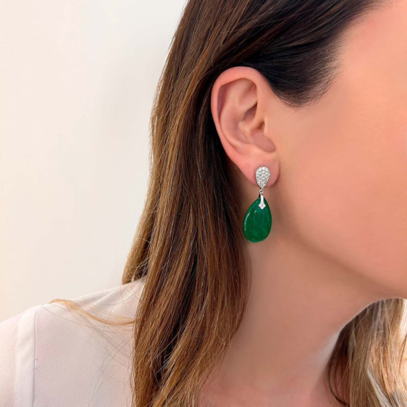 Pendientes Jade Verde Oro Y Diamantes Serenity Drop - Brincos de pedra verde