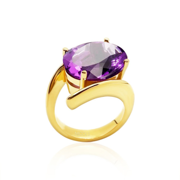 Yellow Gold Amethyst Ring BIGTONE PLANE - Rings other precious stones
