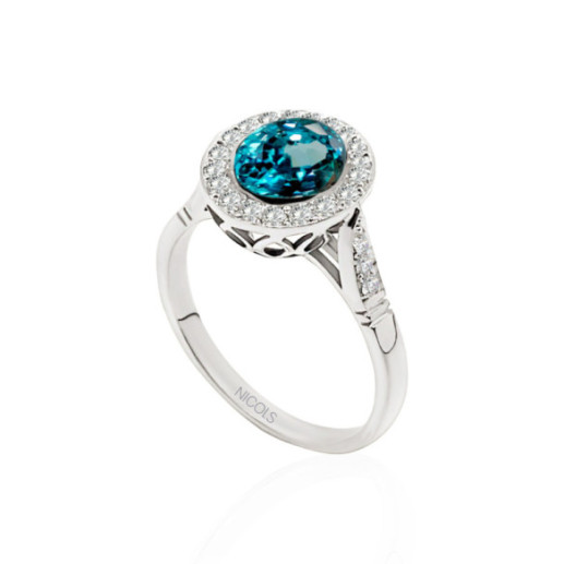 Anillo Oro Zircon Azul 3.10Ct Orla Plana - Bagues Autres pierres précieuses