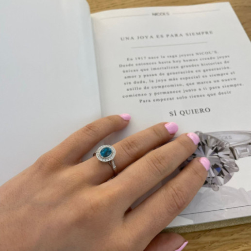 Anillo Oro Zircon Azul 3.10Ct Orla Plana - Anéis Outras pedras preciosas 2