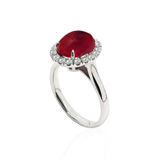 Anillo Rubi Sunrise Oval 3.40Ct Oro Blanco - Anillos Compromiso Aniversario 2