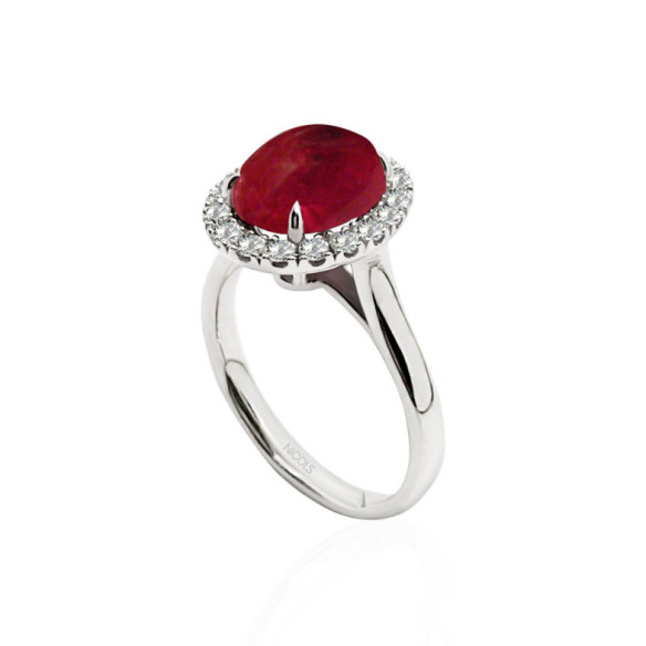 Anillo Rubi Sunrise Oval 3.40Ct Oro Blanco - Bagues de fiançailles d'anniversaire