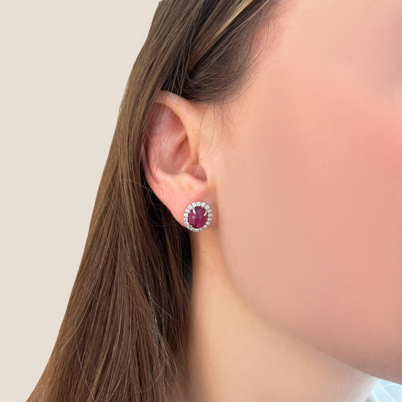 Ruby Cabochon Earrings 6.50ct White Gold SUNRISE OVAL - Rubi earrings