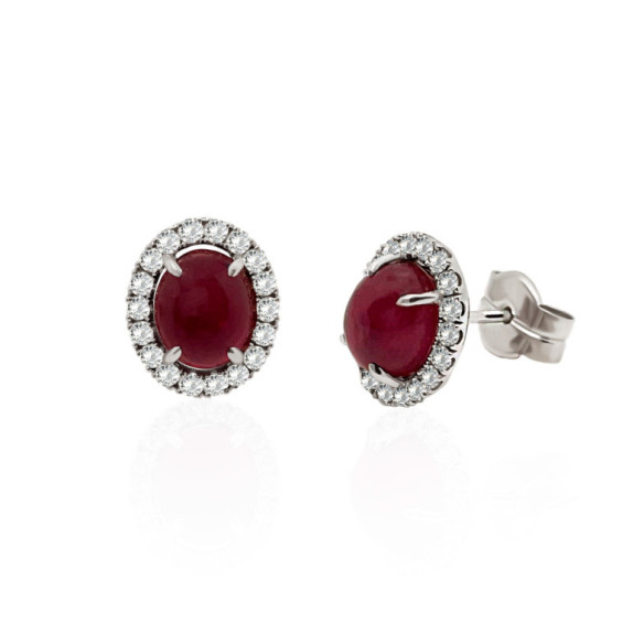 Pendientes Rubi Sunrise Oval 6.50Ct Oro Blanco - Brincos de Rubi