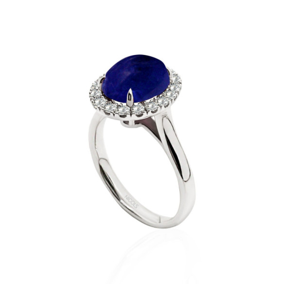 Anillo Zafiro Sunrise Oval 2.85 Ct Oro Blanco - Jubiläums Verlobungsringe