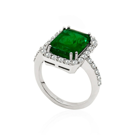 Anillo Esmeralda Sunset Rectangle 3.26Ct Oro Blanco - Bagues de fiançailles d'anniversaire